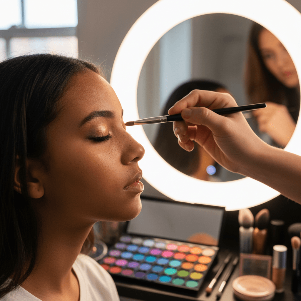 Expert makeup application using Mary Kay products