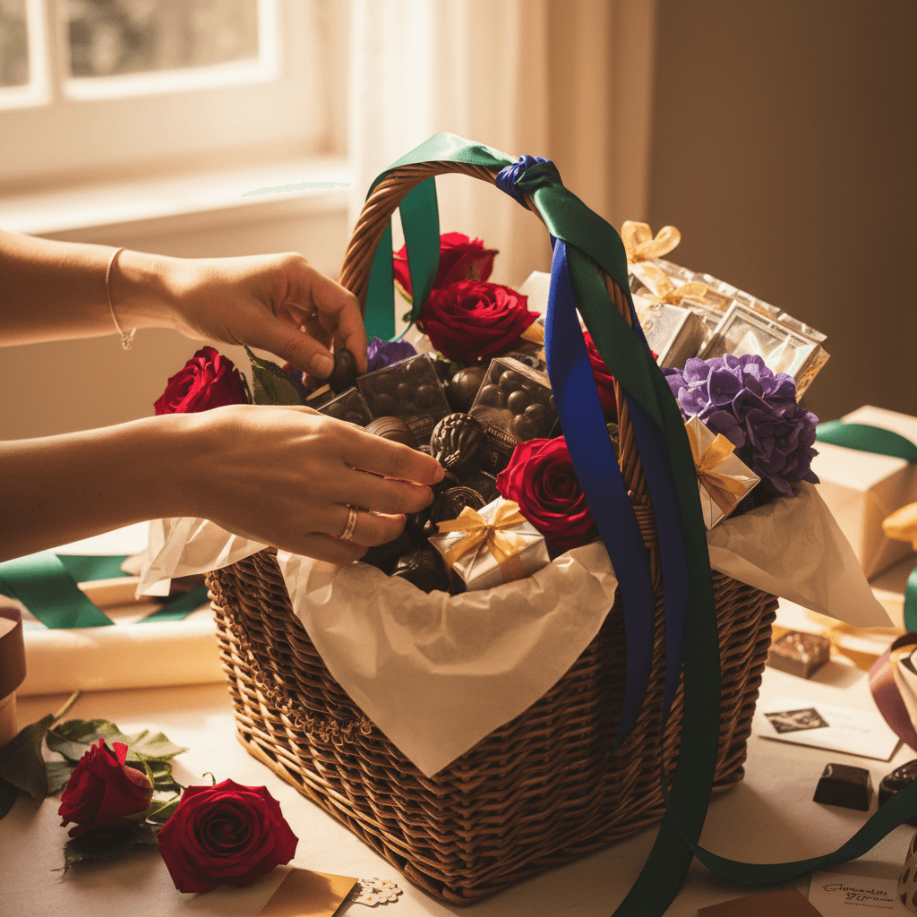 Curated gift basket with skincare and beauty products