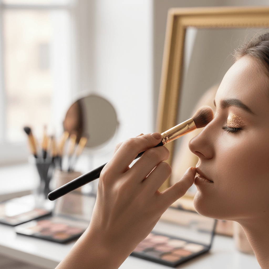 Professional makeup application showcasing vibrant eyeshadow
